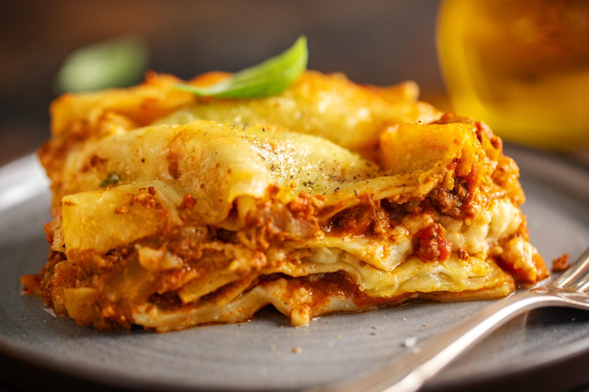 Tasty baked italian lasagne on casserole