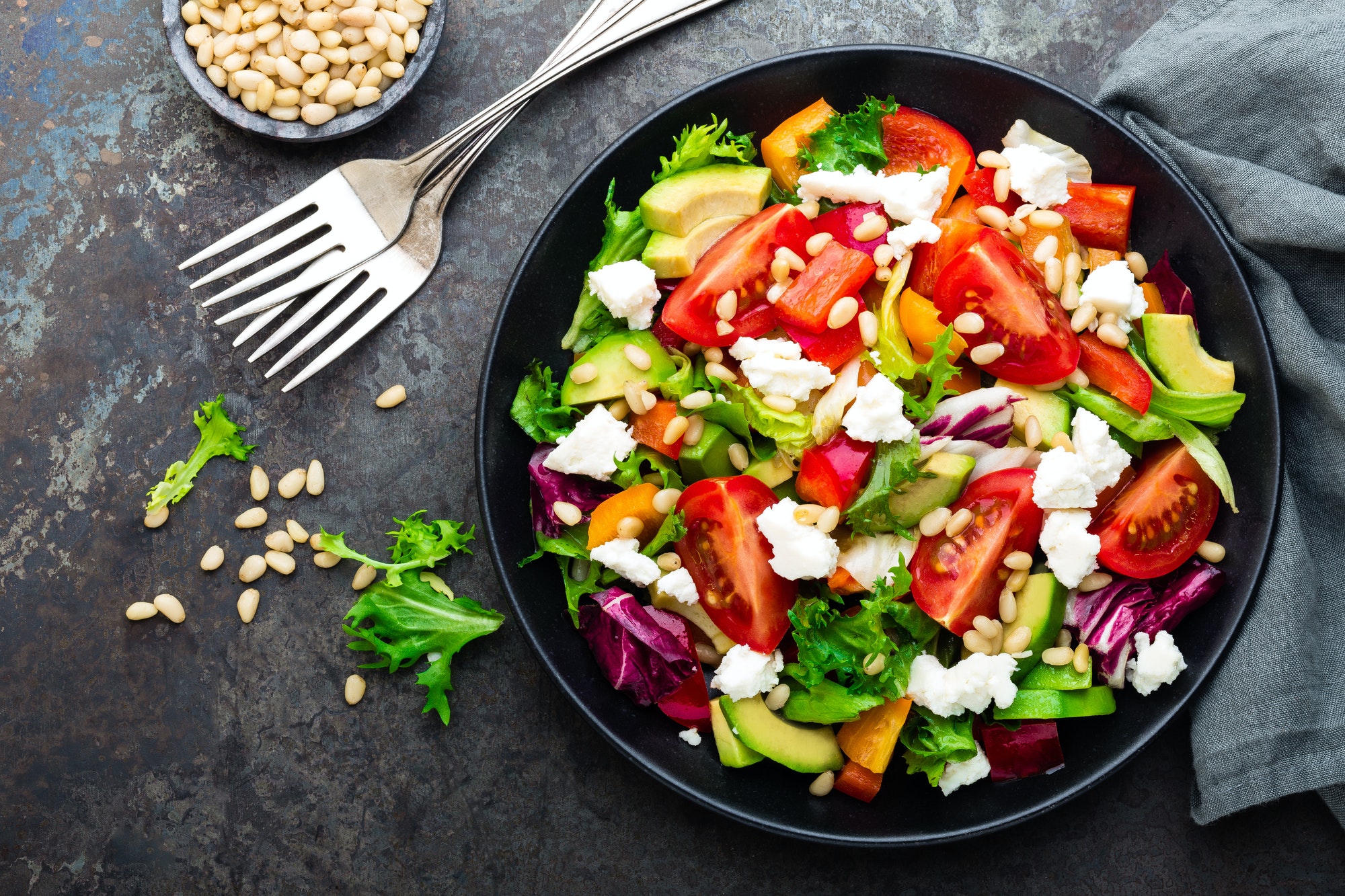 Vegetable dish, salad with feta cheese